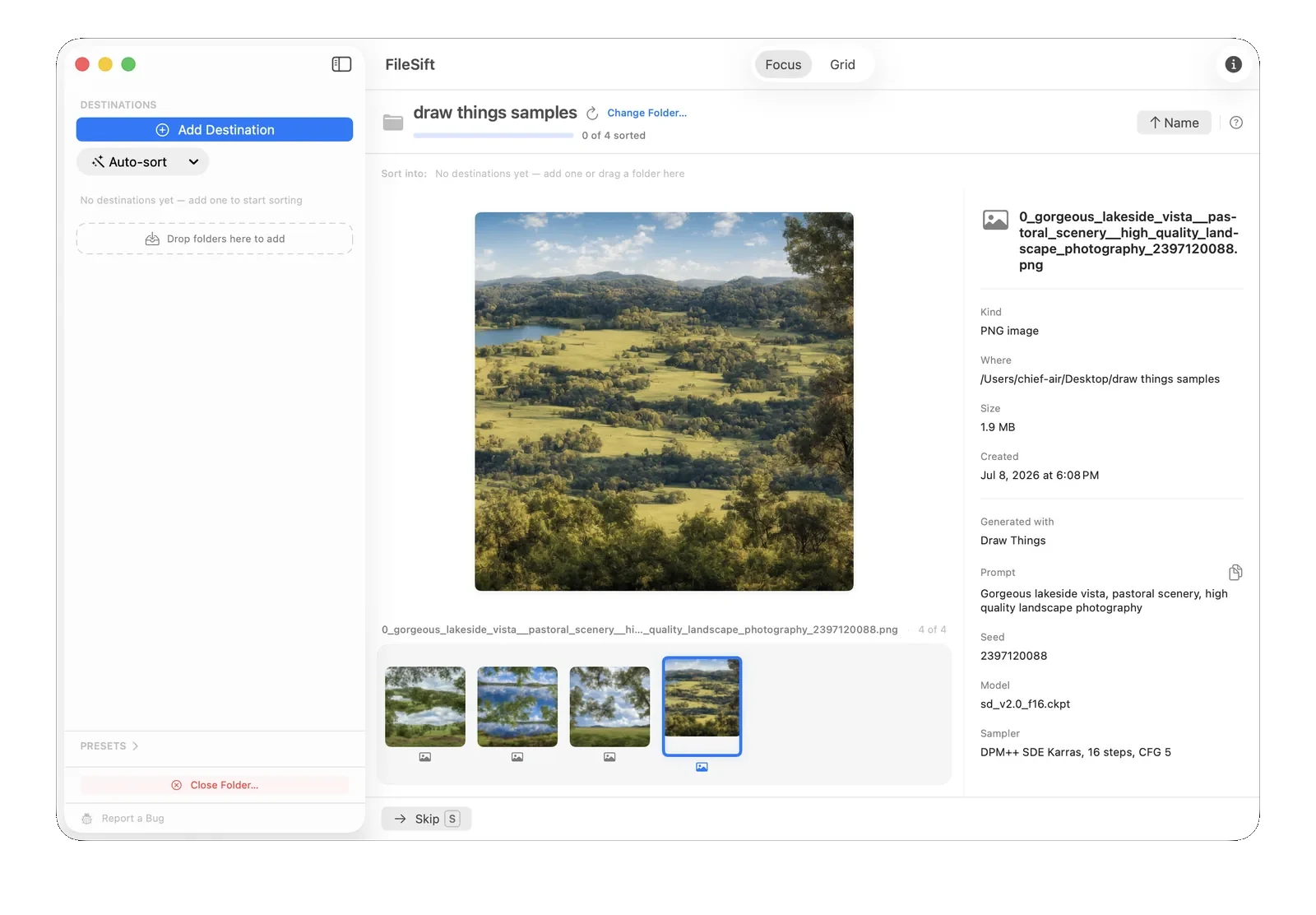 FileSift showing a large image preview with its details panel beside it